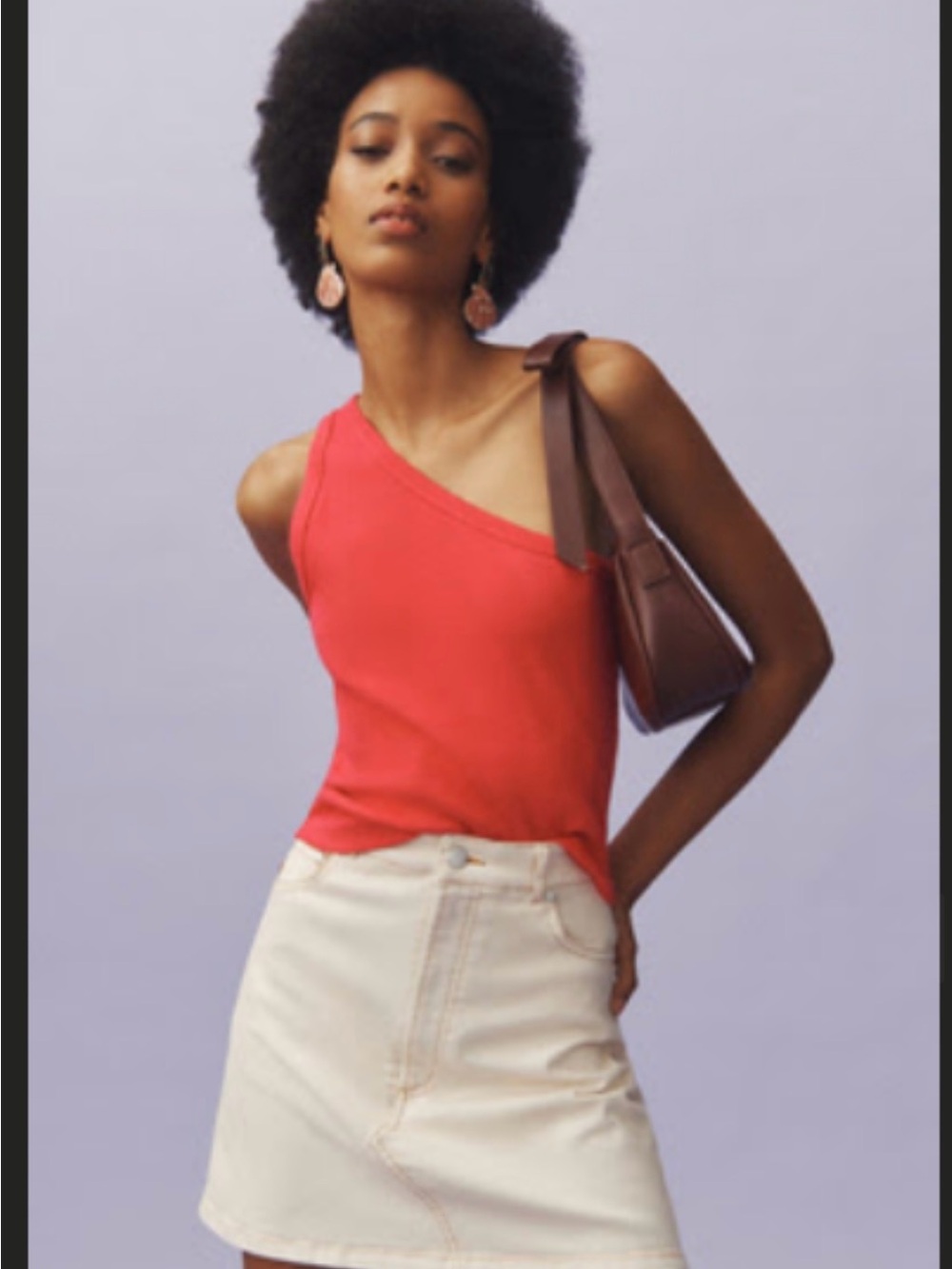 RIBBED ONE-SHOULDER TOP BY PILCRO. Coral. Size XS